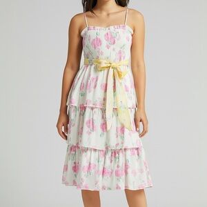 Love Shack Fancy Dress Women Small White Pink Floral Elise‎ Cottagecore Feminine